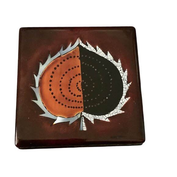 Vietnamese Lacquerware Square Trinket Box With Leaf 4”x4” Handcrafted With Lid - Picture 1 of 7